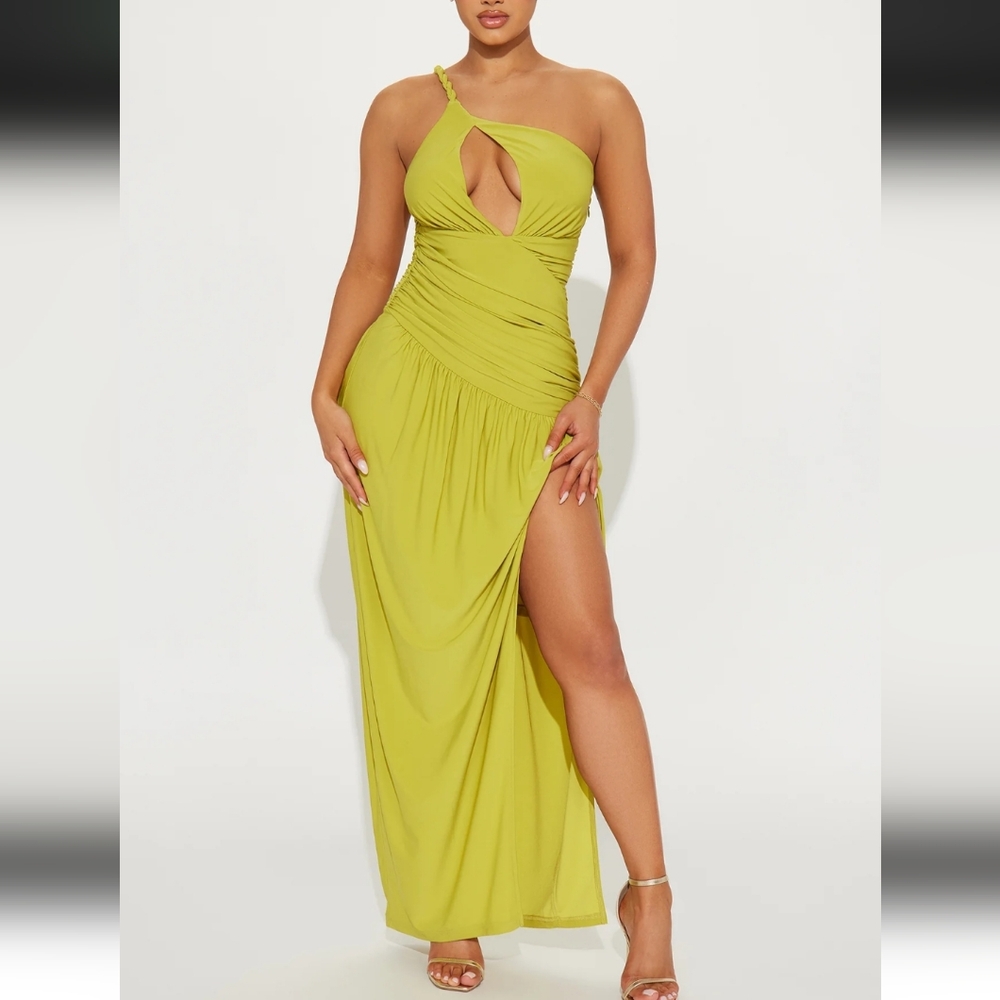 NWT Elegant Lime Green One-Shoulder Dress Size XL